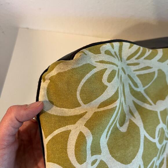 Large Yellow Retro Floral Beach Summer Brown Vegan Leather Trim Tote Bag - Picture 13 of 16